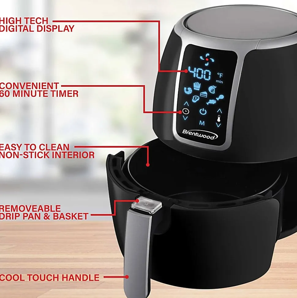 Brentwood 1,400-Watt Electric Digital Air Fryer, 4 qt, 13”H x 10”W x 12”D, Black