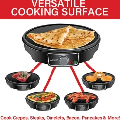 Brentwood® 1,000-Watt 12-In. Electric Nonstick Crepe Pancake Maker & Griddle with Spatula & Spreader, Black, TS-602BK