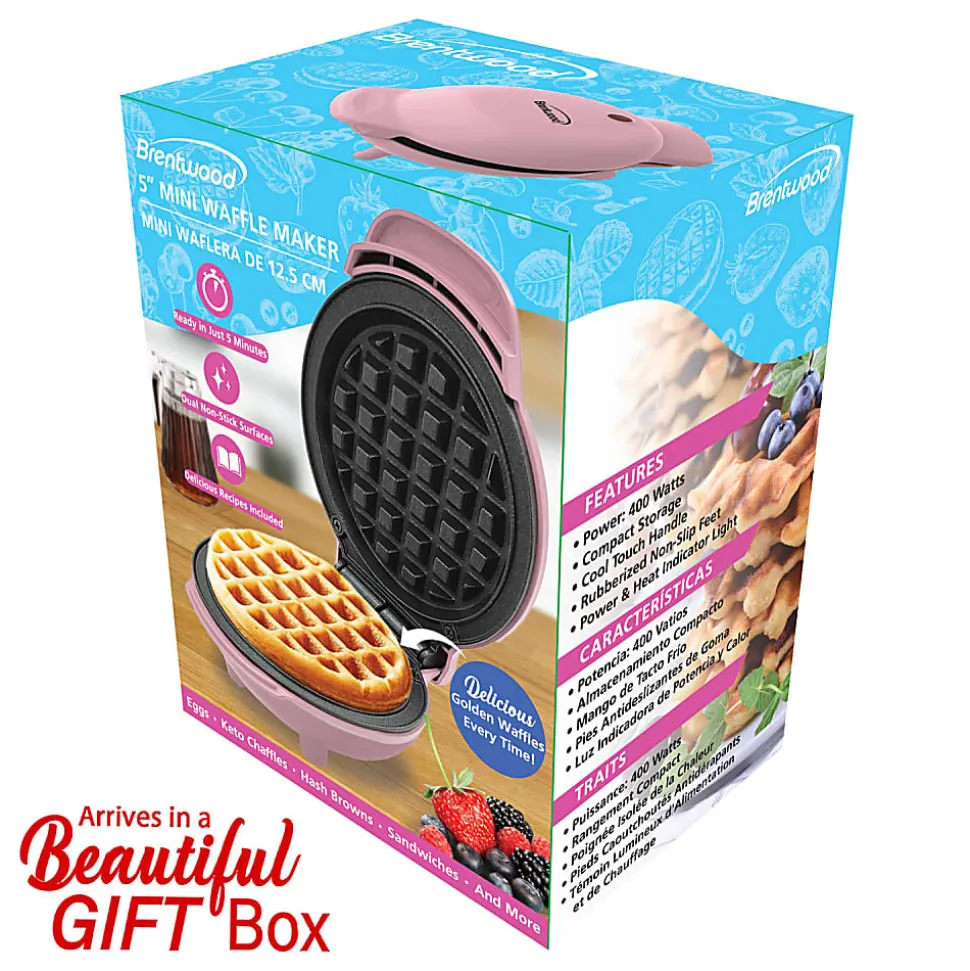Brentwood® 400-Watt Non-Stick Mini Waffle Maker, 5-In., Pink