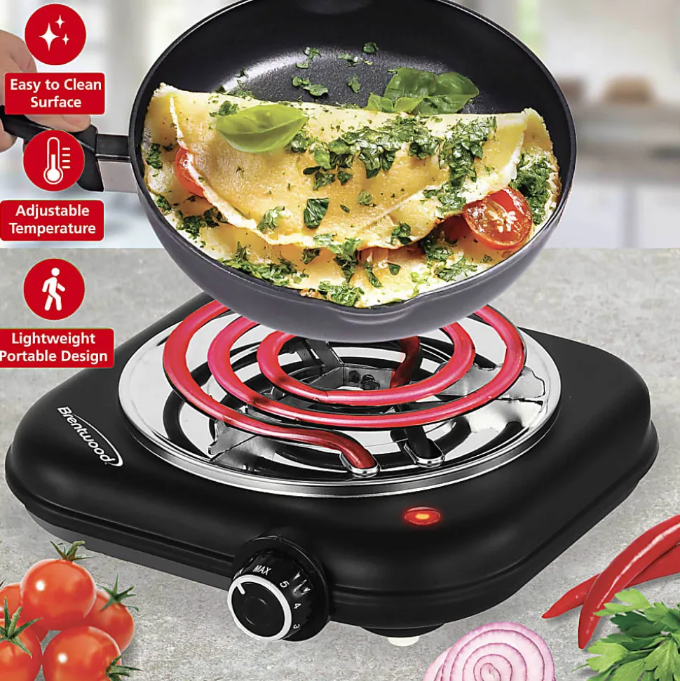 Brentwood® 1,100-Watt Single-Coiled Countertop Electric Burner with Temperature Control & Power Indicator Light, Black, TS-323BK