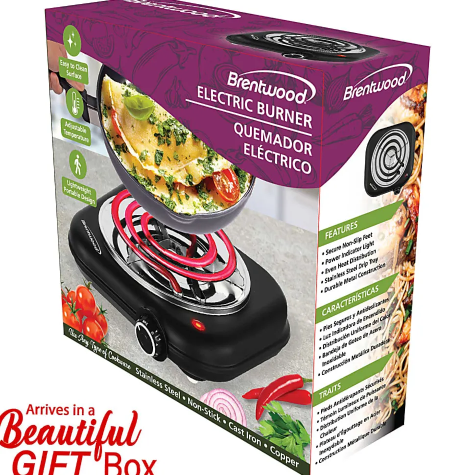 Brentwood® 1,100-Watt Single-Coiled Countertop Electric Burner with Temperature Control & Power Indicator Light, Black, TS-323BK