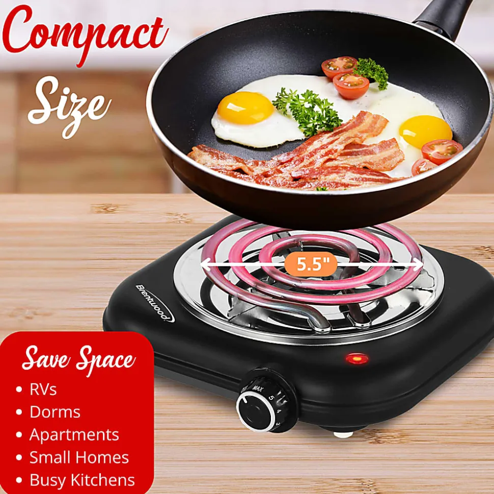 Brentwood® 1,100-Watt Single-Coiled Countertop Electric Burner with Temperature Control & Power Indicator Light, Black, TS-323BK
