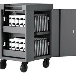 Bretford CUBE Cart Mini Charging Cart AC for 20 Devices, Charcoal Paint - 2 Shelf - Push Handle Handle - Steel - 24