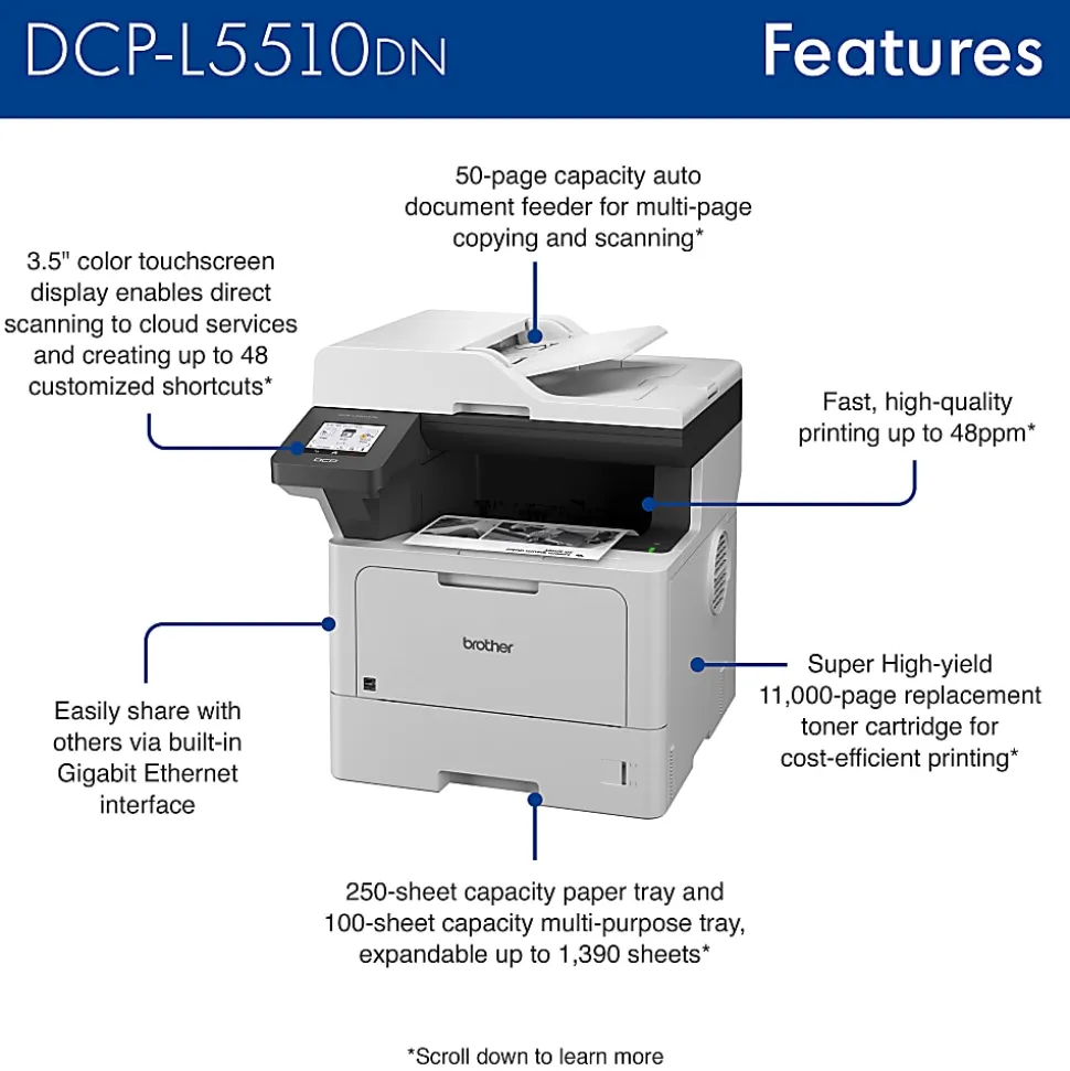 Brother DCP-L5510DN Laser All-in-One Printer with Duplex Printing and Networking