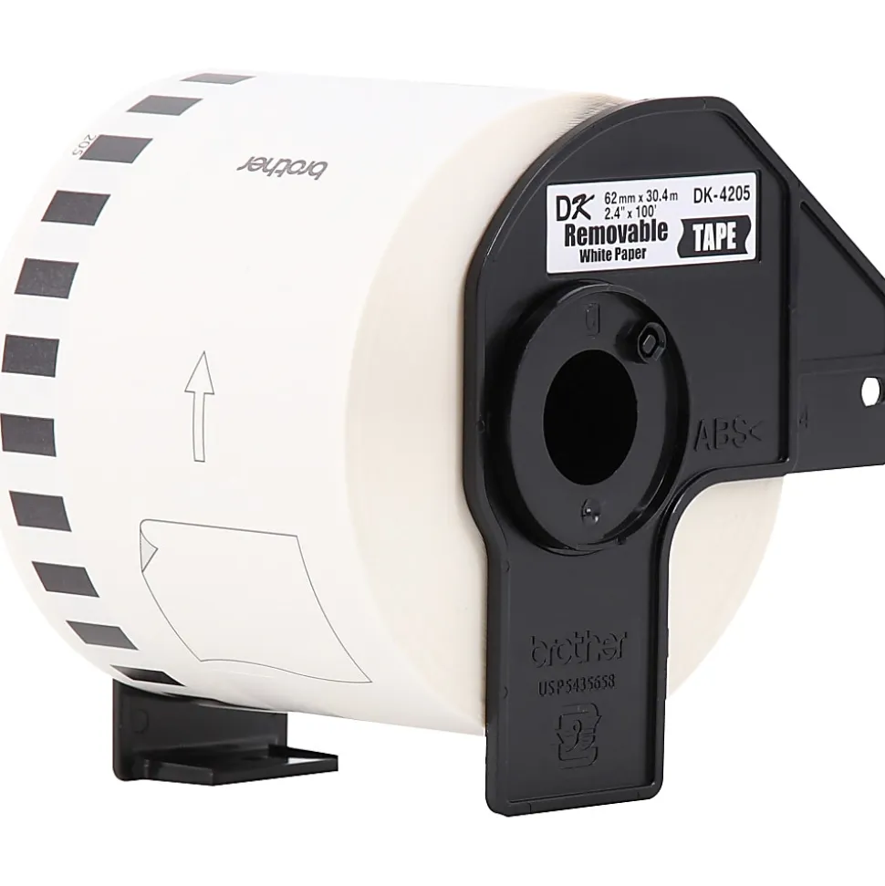 Brother DK4205 Continous Removable Label Tape Roll, 2.4" x 100', Rectangle, White