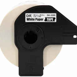 Brother DK-2205 Continuous-Feed Paper Roll Permanent Address Labels, Black On White, 2 7/16
