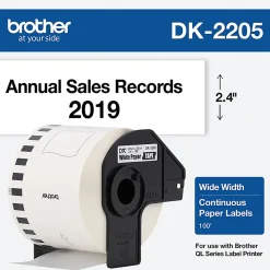 Brother DK-2205 Continuous-Feed Paper Roll Permanent Address Labels, Black On White, 2 7/16