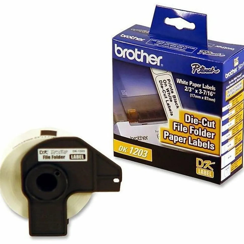 Brother DK-1203 File Folder Labels, DK1203, White, 3 7/16" x 11/16", Pack Of 300