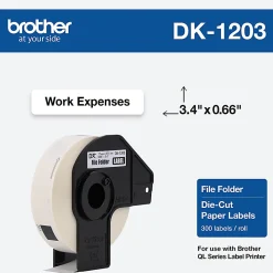 Brother DK-1203 File Folder Labels, DK1203, White, 3 7/16
