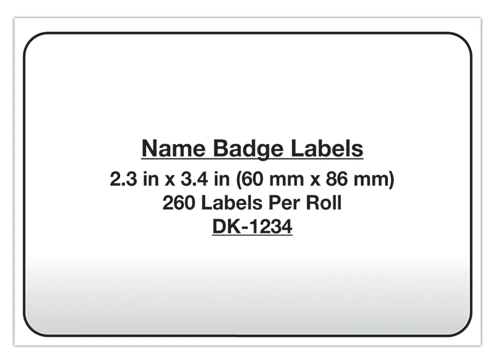 Brother DK1234 Name Badge Labels, Rectangular, 2 3/8" x 3 3/8", White, Pack Of 260