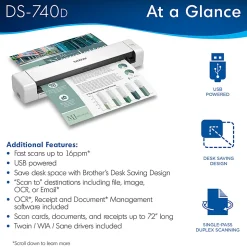 Brother DSmobile DS-740D Duplex Portable Color Document Scanner, 1.8