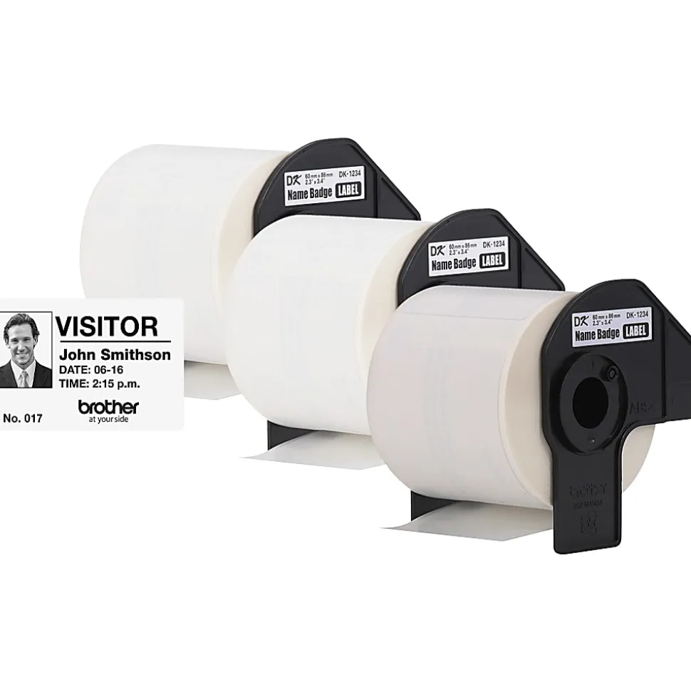 Brother Genuine DK-12343PK Die-Cut Name Badge Paper Labels, 2-5/16" x 3-7/16", White, 260 Labels Per Roll, Box Of 3 Rolls