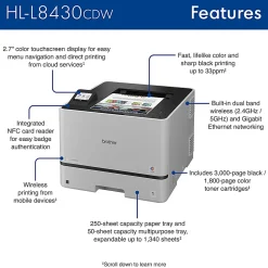 Brother HL-L8430CDW Wireless Business Color Laser Printer with Low-Cost Printing