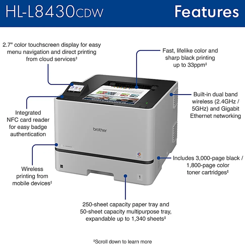 Brother HL-L8430CDW Wireless Business Color Laser Printer with Low-Cost Printing