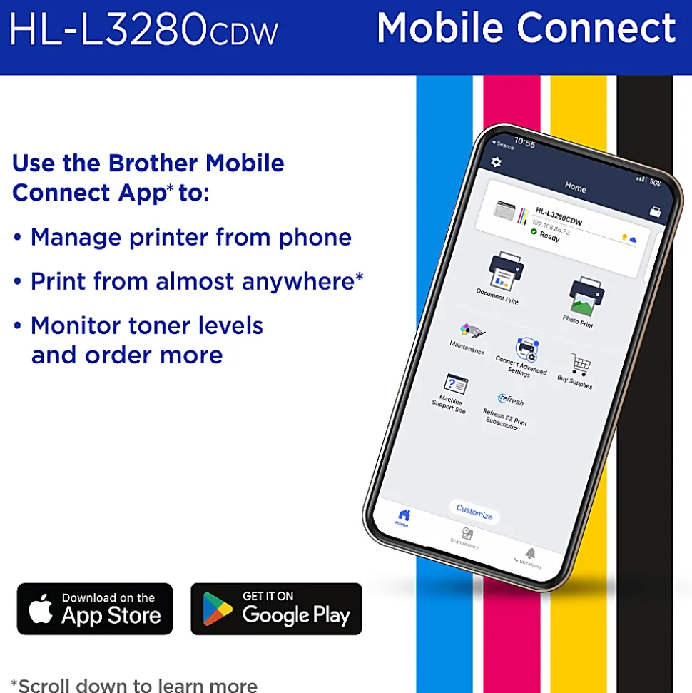 Brother HL-L3280CDW Wireless Compact Digital Laser Color Printer With Refresh EZ Print Eligibility