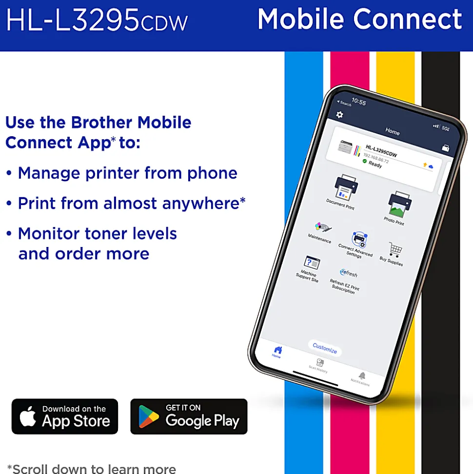 Brother HL-L3295CDW Wireless Compact Digital Color Printer with Laser Quality Output and Refresh EZ Print Eligibility