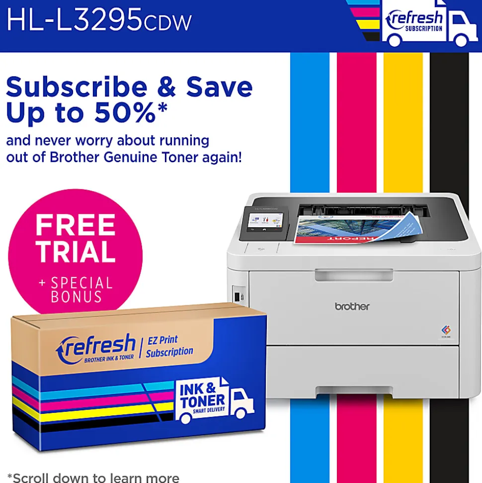 Brother HL-L3295CDW Wireless Compact Digital Color Printer with Laser Quality Output and Refresh EZ Print Eligibility