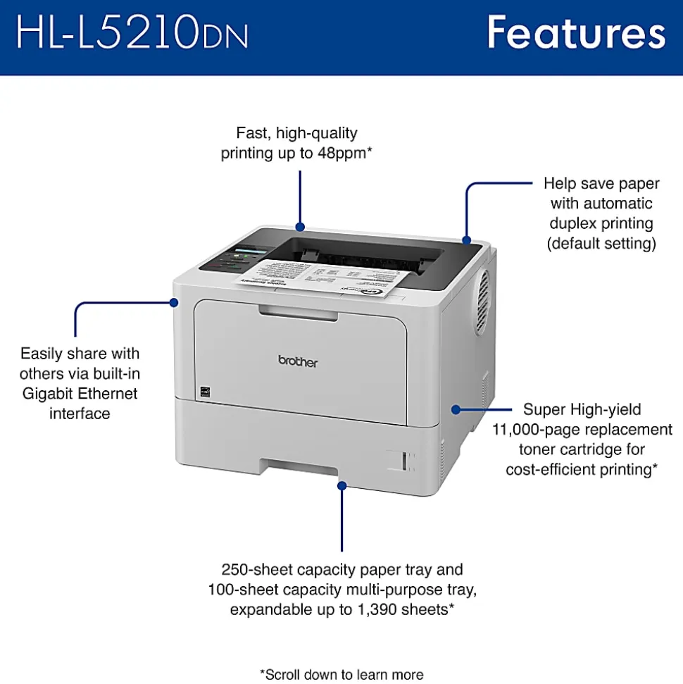 Brother HL-L5210DN Business Laser Monochrome Printer With Duplex Printing And Networking