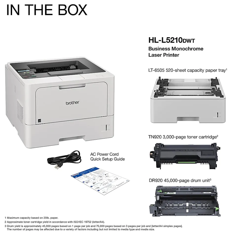 Brother HL-L5210DWT Business Wireless Laser Monochrome Printer With Dual Paper Trays And Duplex Printing