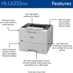 Brother HL-L6210DW Wireless Business Laser Monochrome Printer