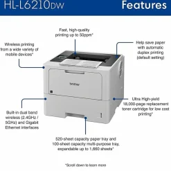 Brother HL-L6210DW Wireless Business Laser Monochrome Printer