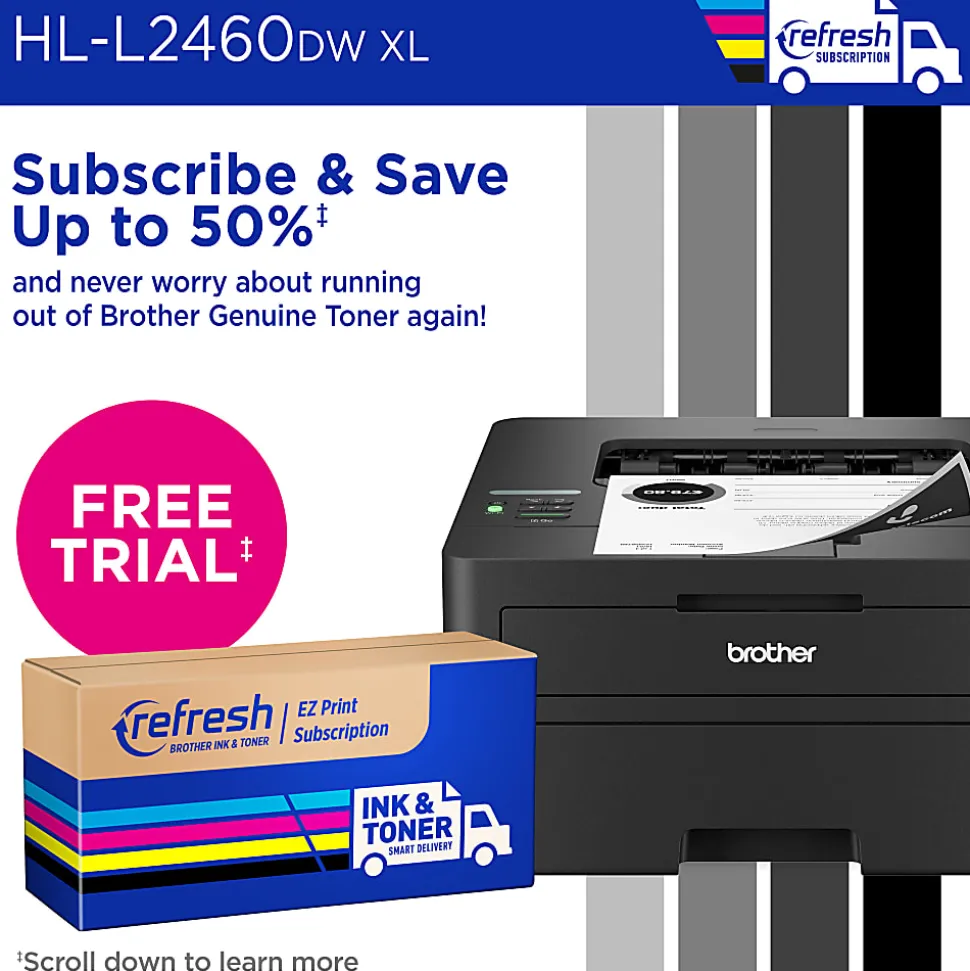 Brother HL-L2460DW XL Wireless Compact Monochrome Laser Printer with Duplex, Mobile Printing and up to 4,200 Toner Pages Included