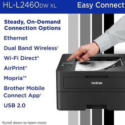 Brother HL-L2460DW XL Wireless Compact Monochrome Laser Printer with Duplex, Mobile Printing and up to 4,200 Toner Pages Included