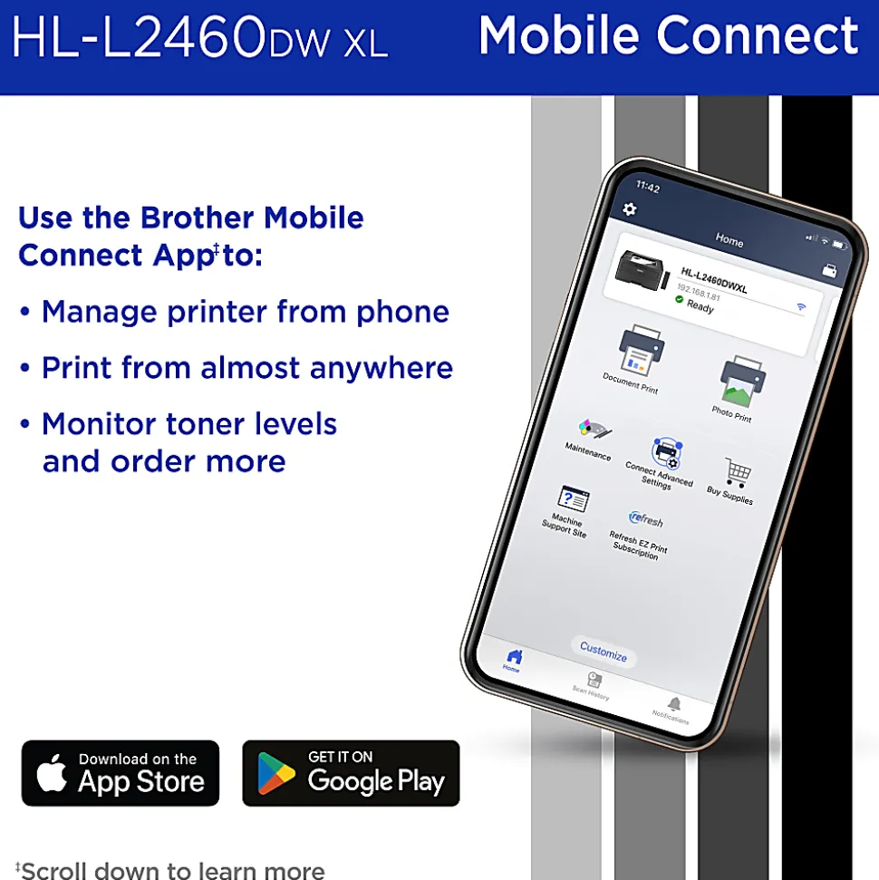 Brother HL-L2460DW XL Wireless Compact Monochrome Laser Printer with Duplex, Mobile Printing and up to 4,200 Toner Pages Included