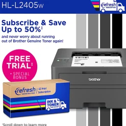 Brother HL-L2405W Wireless Compact Monochrome Laser Printer, Mobile Printing, Refresh EZ Print Eligibility