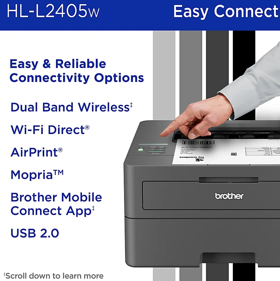 Brother HL-L2405W Wireless Compact Monochrome Laser Printer, Mobile Printing, Refresh EZ Print Eligibility