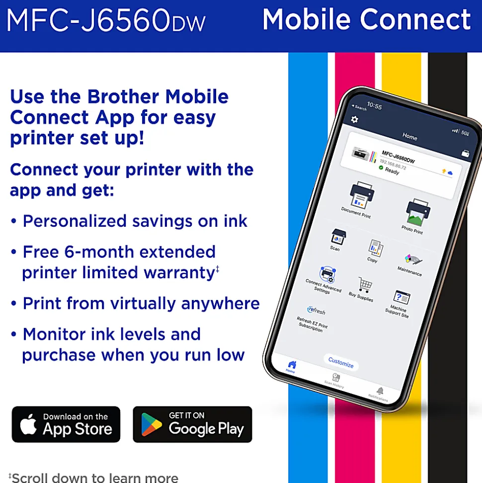 Brother INKvestment MCF-J6560DW Wireless Color Inkjet All-in-One Printer, 11”x17” capabilities, 2.7” Color Touchscreen