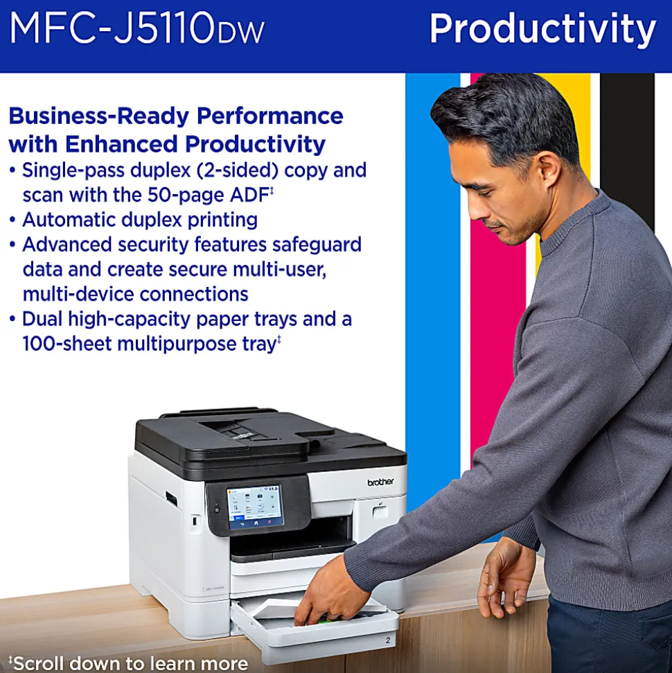 Brother INKvestment MFC-J5110DW Wireless Color Inkjet All-in-One Printer, 4.3” Color Touchscreen