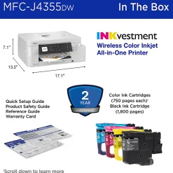 Brother INKvestment MFC-J4355DW Wireless Color Inkjet Printer, All-In-One Print/Scan/Copy/Fax, Best for home/small office