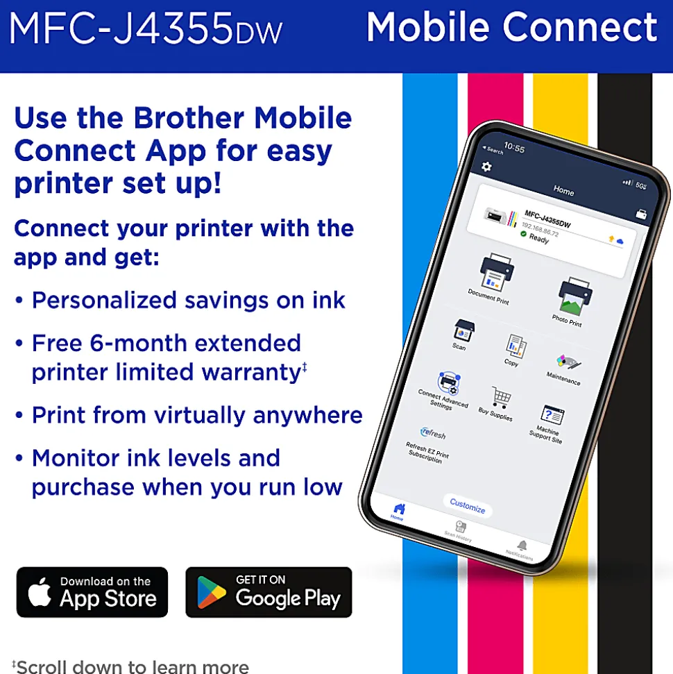 Brother INKvestment MFC-J4355DW Wireless Color Inkjet Printer, All-In-One Print/Scan/Copy/Fax, Best for home/small office