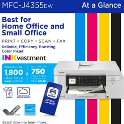 Brother INKvestment MFC-J4355DW Wireless Color Inkjet Printer, All-In-One Print/Scan/Copy/Fax, Best for home/small office