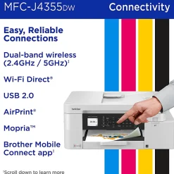 Brother INKvestment MFC-J4355DW Wireless Color Inkjet Printer, All-In-One Print/Scan/Copy/Fax, Best for home/small office