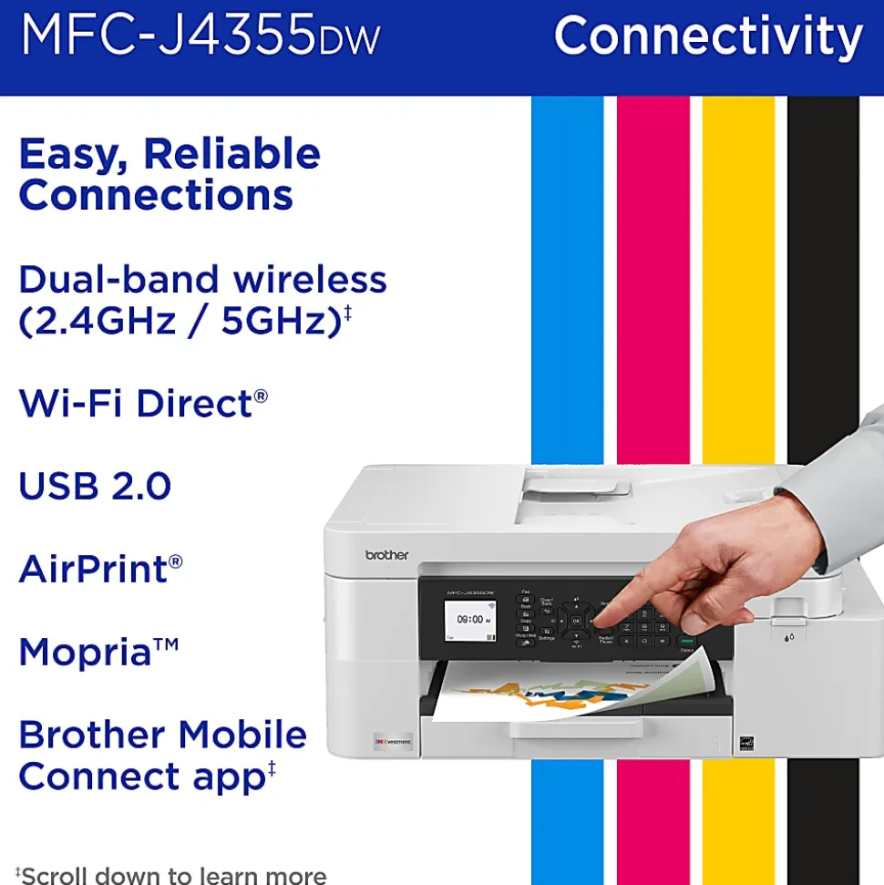 Brother INKvestment MFC-J4355DW Wireless Color Inkjet Printer, All-In-One Print/Scan/Copy/Fax, Best for home/small office