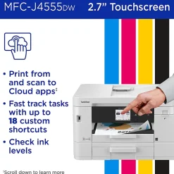 Brother INKvestment MFC-J4555DW Wireless Color Inkjet Printer, All-In-One Print/Scan/Copy/Fax, 2 paper trays, Best for small office/small business