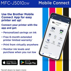 Brother INKvestment MFC-J5010DW Wireless Color Inkjet All-in-One Printer, Automatic 2-sided Copy & Scan, 2.7” Color Touchscreen