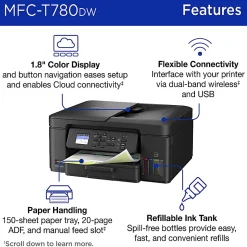 Brother INKvestment Tank MFC-T780DW Wireless Color Inkjet Printer, All-in-One Print/Scan/Copy, 3 Years of Ink In-Box(1), Best for home/small office