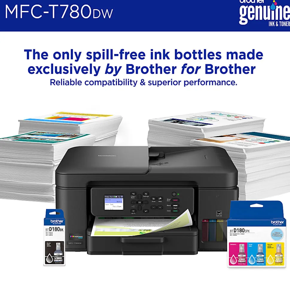 Brother INKvestment Tank MFC-T780DW Wireless Color Inkjet Printer, All-in-One Print/Scan/Copy, 3 Years of Ink In-Box(1), Best for home/small office
