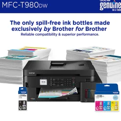 Brother INKvestment Tank MFC-T980DW Wireless Color Inkjet Printer, All-in-One Print/Scan/Copy, 3 Years Ink In-Box(1), Best for small office/business