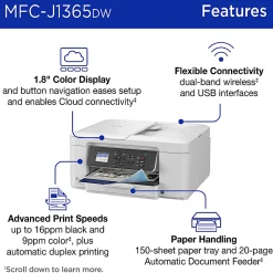 Brother INKvestment 1365 Wireless Color Inkjet Printer, All-In-One Print/Scan/Copym Best for home/home office