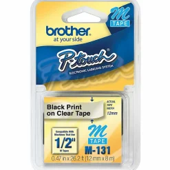 Brother M-131 Black-On-Clear Tape, 0.5" x 25'