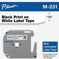 Brother M-231 Black-On-White Tape, 0.47