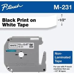 Brother M-231 Black-On-White Tape, 0.47
