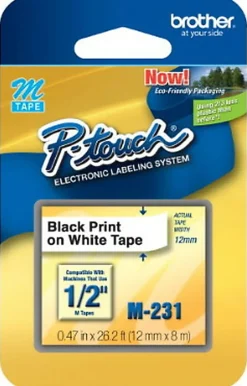 Brother M-231 Black-On-White Tape, 0.47