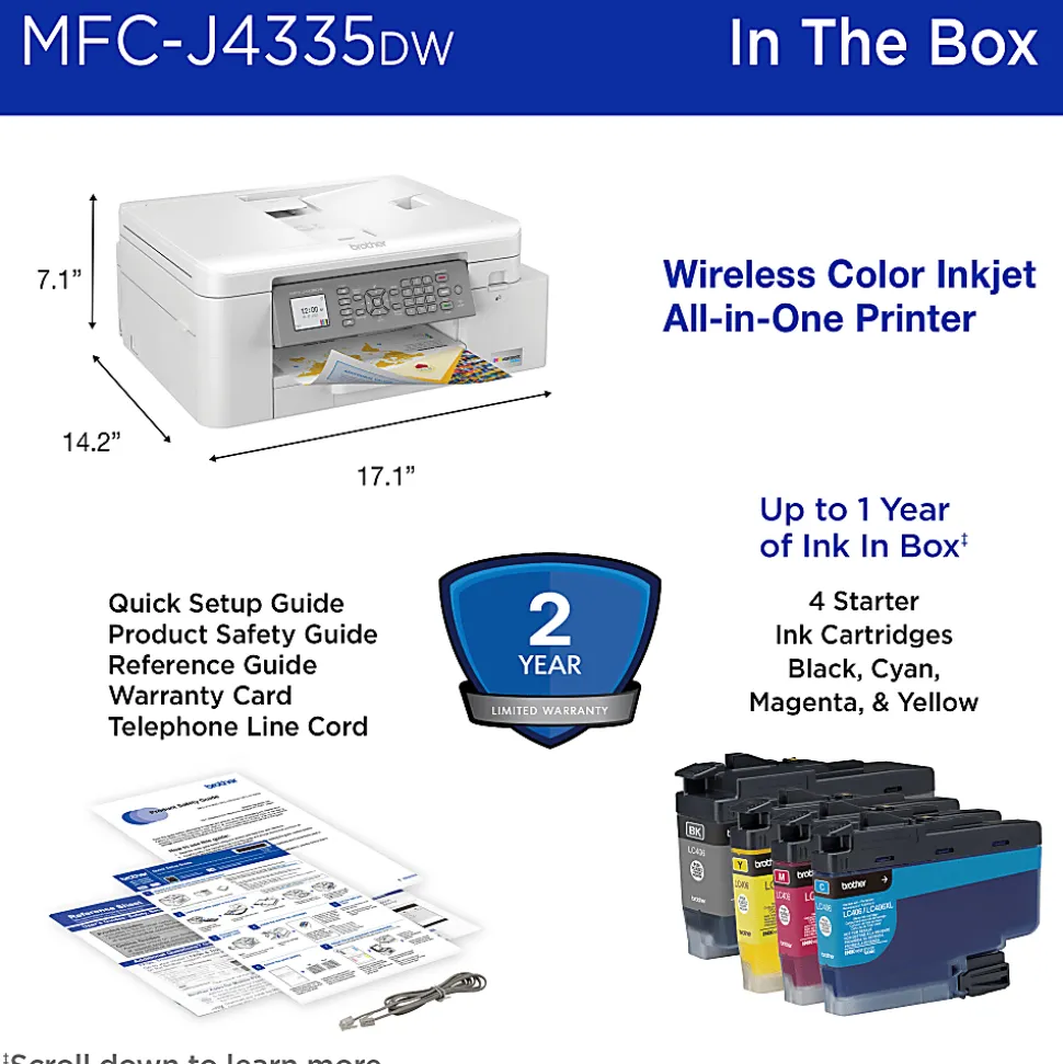Brother MFC-J4335DW INKvestment All-in-One Color Inkjet Printer with Duplex and Wireless Printing plus Up to 1-Year of Ink In-box¹