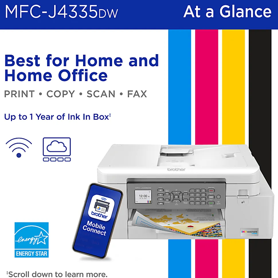 Brother MFC-J4335DW INKvestment All-in-One Color Inkjet Printer with Duplex and Wireless Printing plus Up to 1-Year of Ink In-box¹