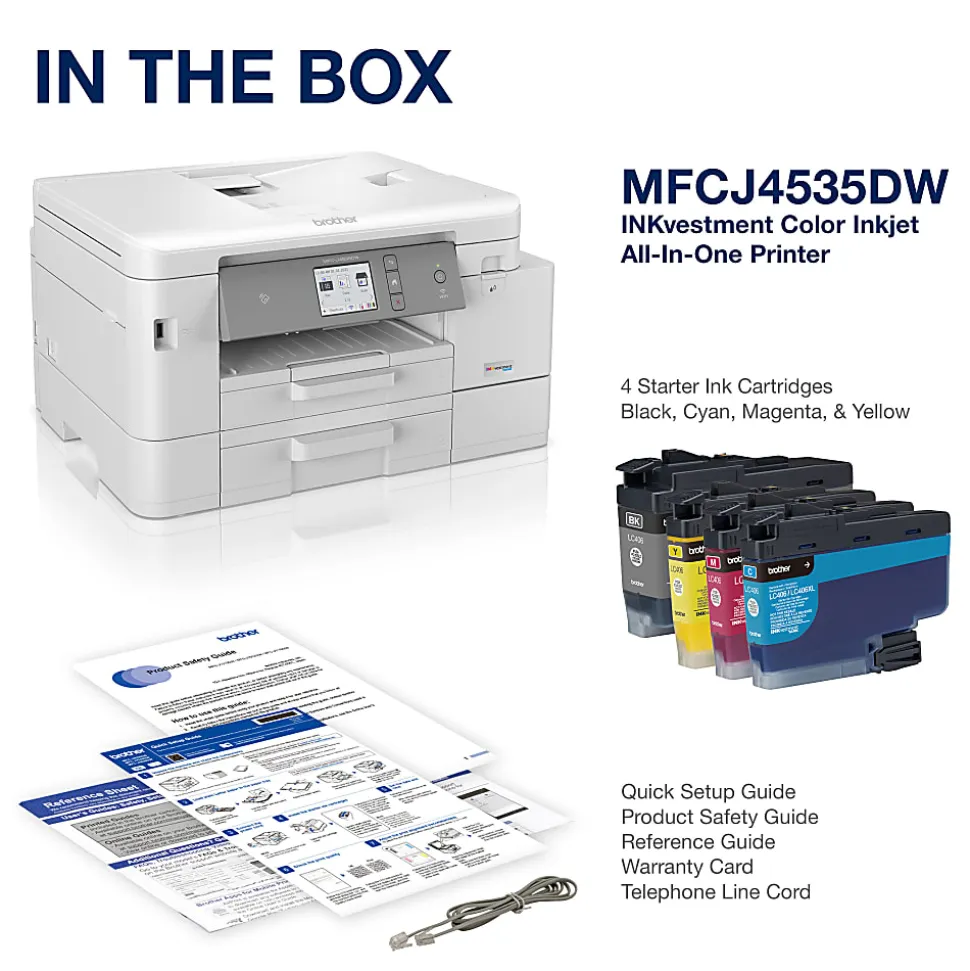 Brother MFC-J4535DW INKvestment All-in-One Color Inkjet Printer with NFC, Duplex and Wireless Printing plus Up to 1-Year of Ink in-box¹